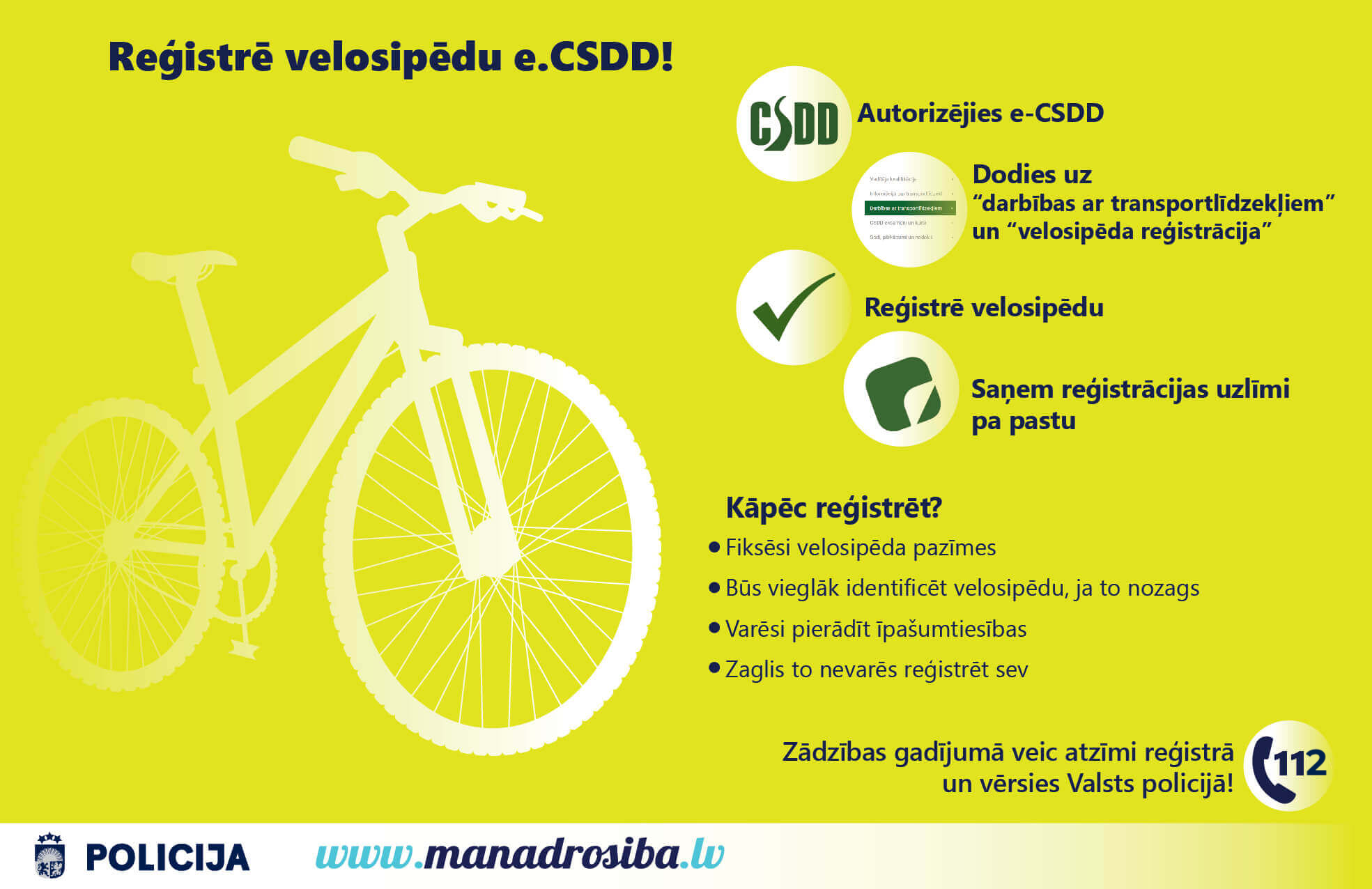 Reģistrē velosipēdu e.CSDD